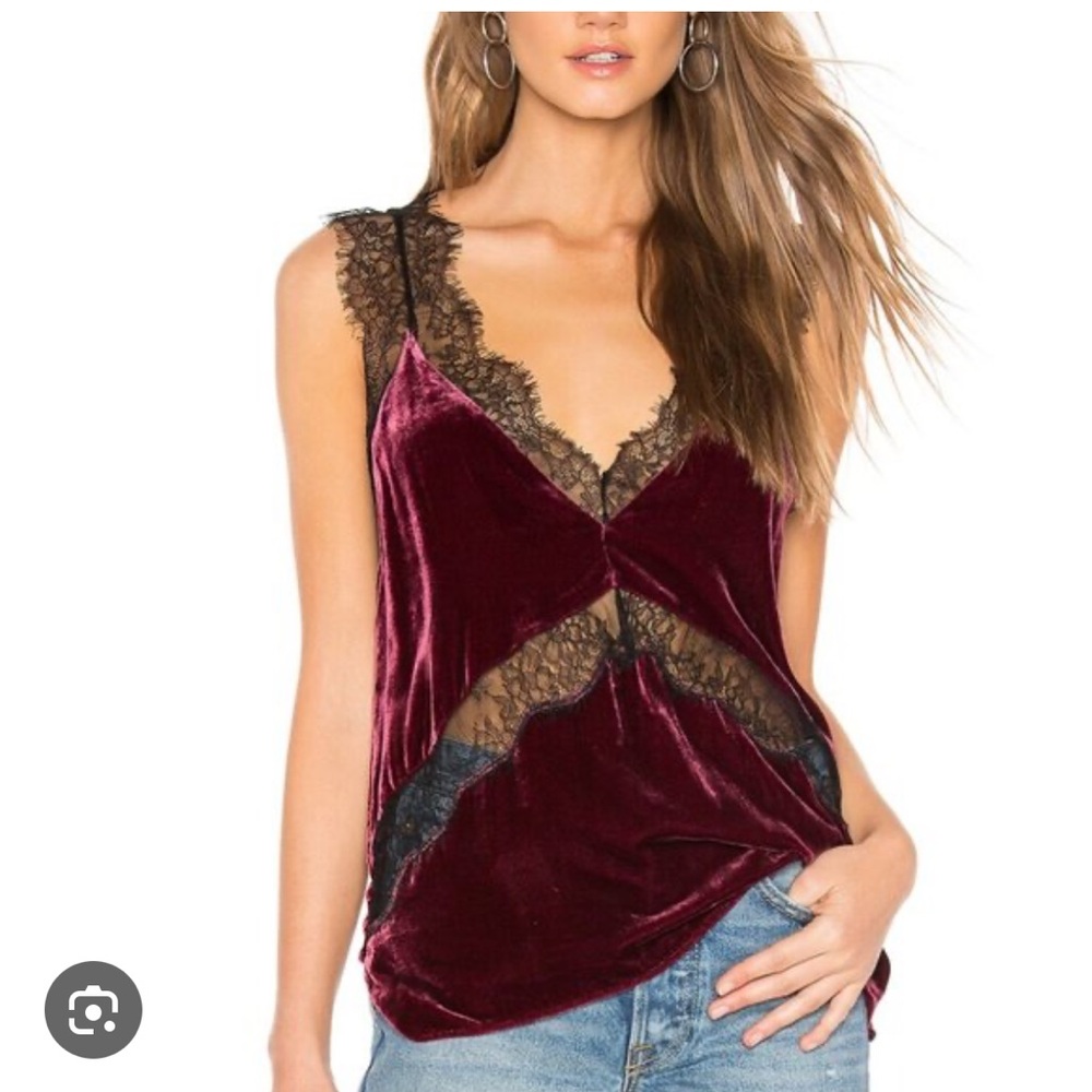 Cami NYC Josie Red Velvet Tank with Black Lace Cut out